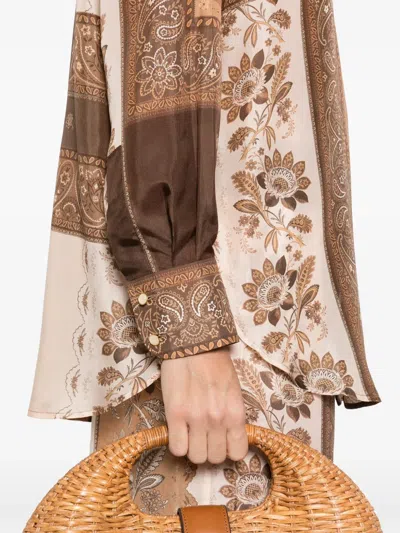 Zimmermann Lucky Manstyle Silk Shirt In Brown