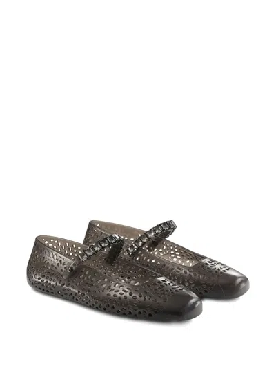 Jimmy Choo The Jelly Transparent Black Ballet Flats With Crystals In Black