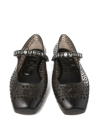 Jimmy Choo The Jelly Transparent Black Ballet Flats With Crystals In Black
