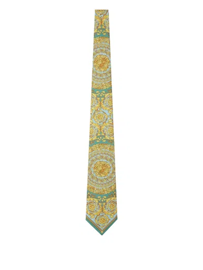 Versace Barocco-patterned Silk Tie In Green