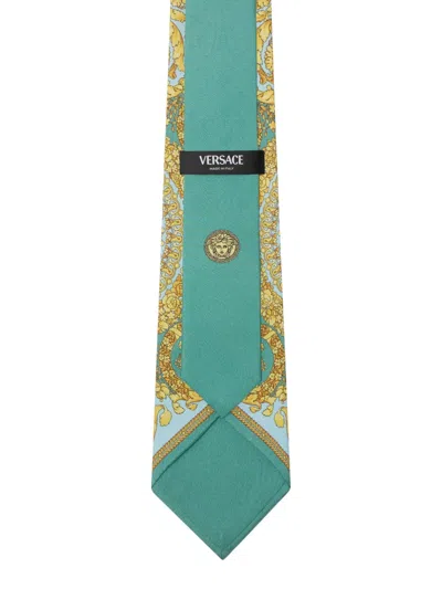 Versace Barocco-patterned Silk Tie In Green
