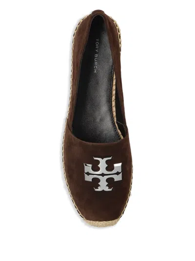 Tory Burch Round Toe Suede Espadrilles With Espadrille Sole In Brown