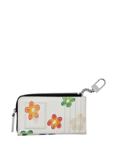 Marc Jacobs Wild Daisy Leather Zip Cardholder In Brown