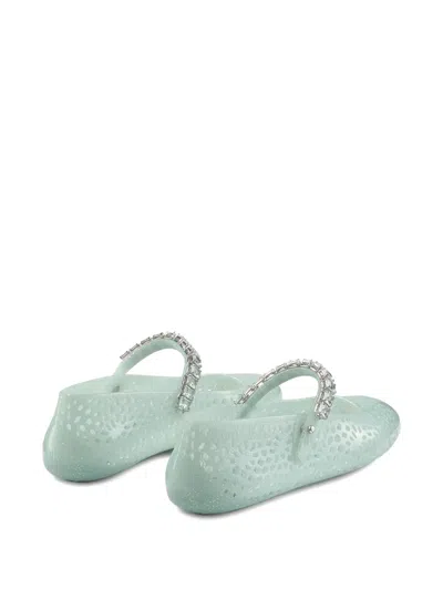 Jimmy Choo Light Green Jelly Ballet Flats With Crystal In Blue