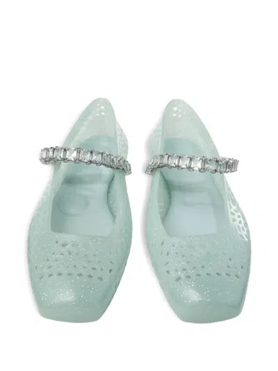 Jimmy Choo Light Green Jelly Ballet Flats With Crystal In Blue