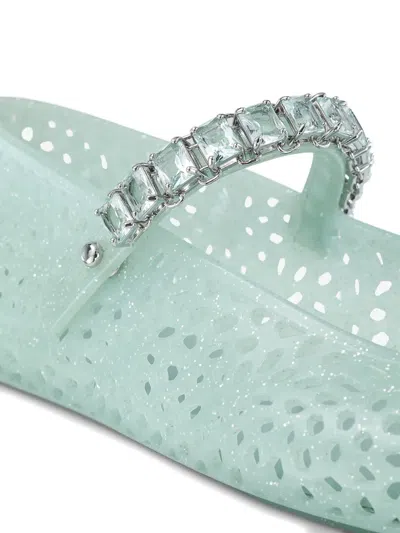 Jimmy Choo Light Green Jelly Ballet Flats With Crystal In Blue
