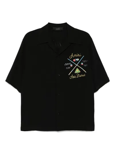Amiri Pool Cue Printed Viscose Bowling Shirt In Black