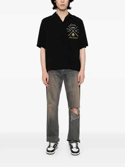 Amiri Pool Cue Printed Viscose Bowling Shirt In Black