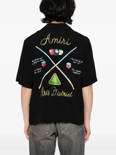Amiri Pool Cue Printed Viscose Bowling Shirt In Black