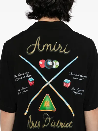 Amiri Pool Cue Printed Viscose Bowling Shirt In Black