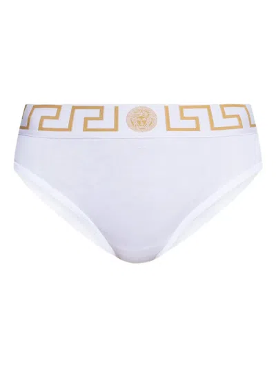 Versace White Greca-waistband Briefs In White