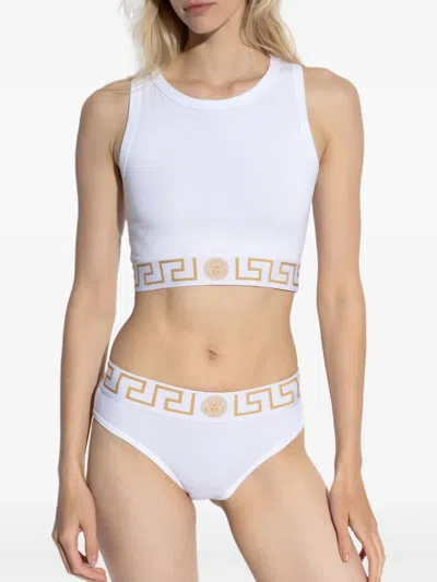 Versace White Greca-waistband Briefs In White
