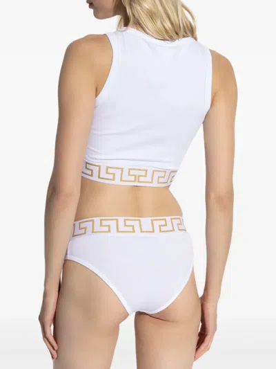Versace White Greca-waistband Briefs In White