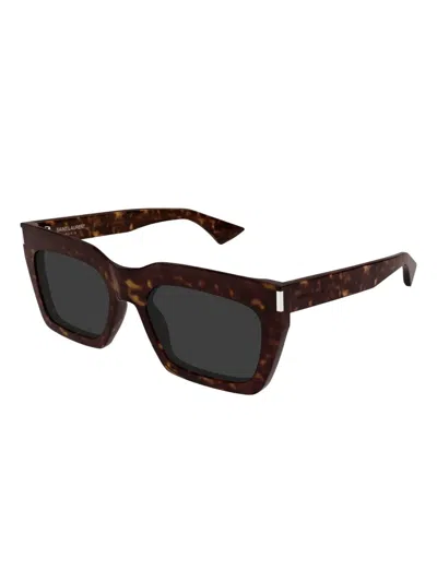 Saint Laurent Sl 810 Linea Corner Angle 002 Havana Crystal Grey Sunglasses In Brown