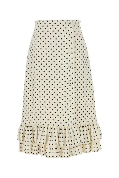 Valentino Ivory Polka-dot Skirt With Ruffles In Black
