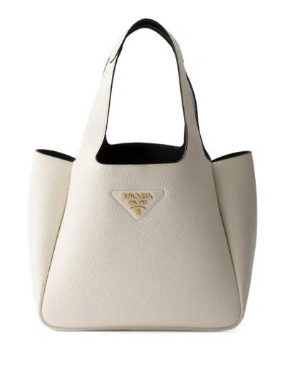 Prada Small Leather Tote Bag In White
