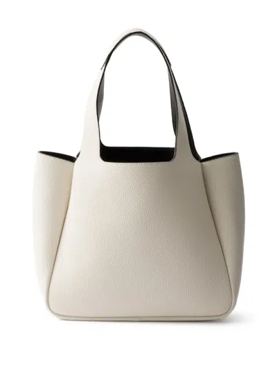 Prada Small Leather Tote Bag In White