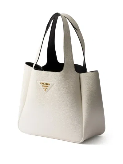 Prada Small Leather Tote Bag In White