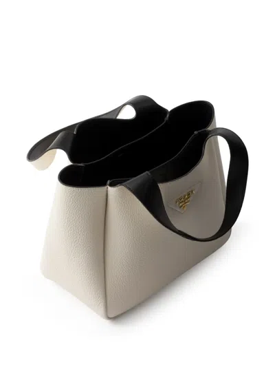 Prada Small Leather Tote Bag In White