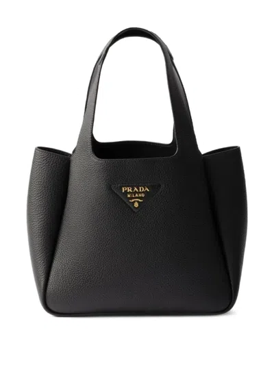 Prada Small Leather Tote Bag In Black