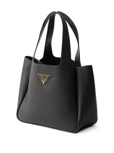 Prada Small Leather Tote Bag In Black