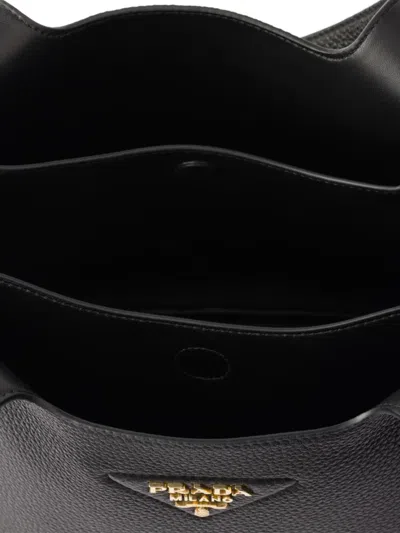 Prada Small Leather Tote Bag In Black