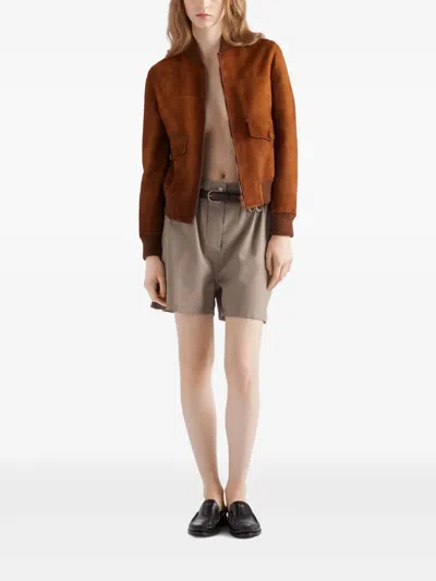 Prada Suede Blouson In Brown