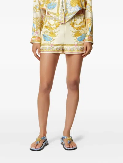 Versace Multicolor Shorts With Elastic Waist And All-over Underwater Barocco Print In Silk Woman