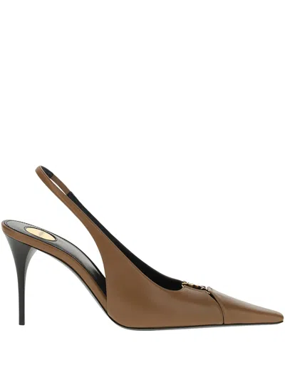 Saint Laurent Leather Babylone Slingback Pumps 90 In Chestnut