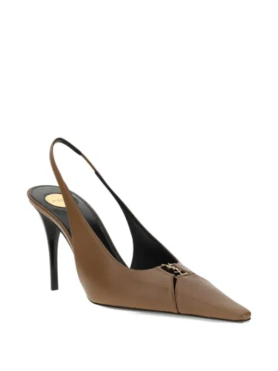 Saint Laurent Leather Babylone Slingback Pumps 90 In Chestnut