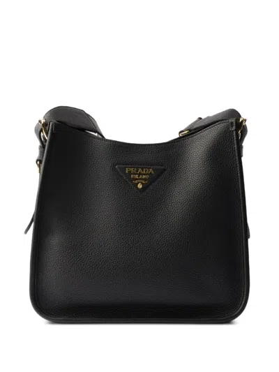 Prada Medium Leather Shoulder Bag In Black