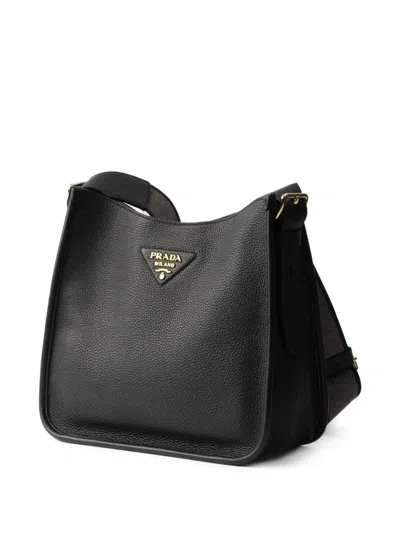 Prada Medium Leather Shoulder Bag In Black