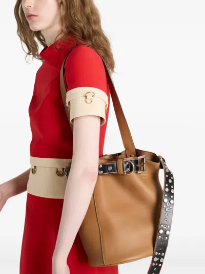 Prada Studded Buckle Leather Bucket Bag