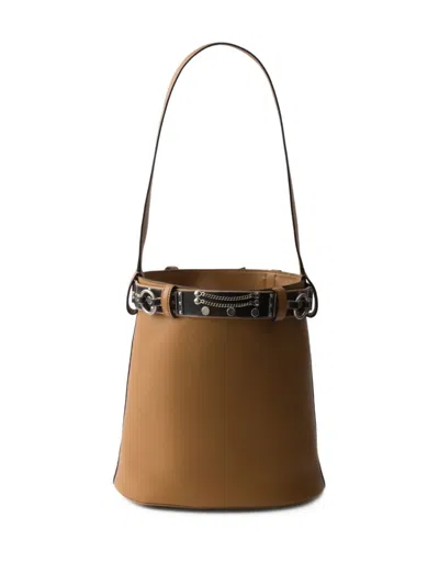 Prada Studded Buckle Leather Bucket Bag