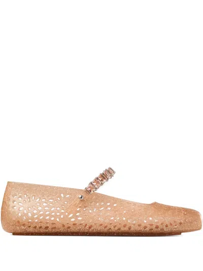 Jimmy Choo Crystal-embellished Cut-out Ballet Flats With Glitter Finish