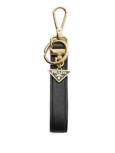 Prada Saffiano Leather Key Ring In Black