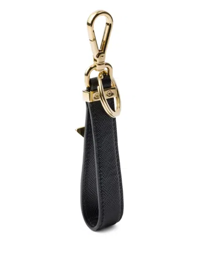 Prada Saffiano Leather Key Ring In Black