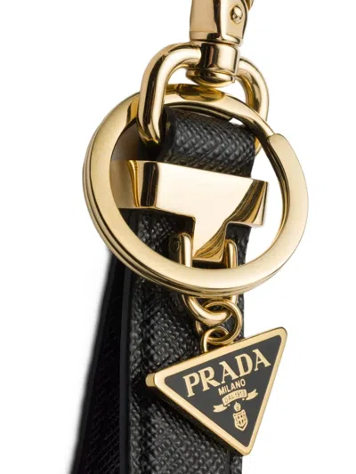 Prada Saffiano Leather Key Ring In Black