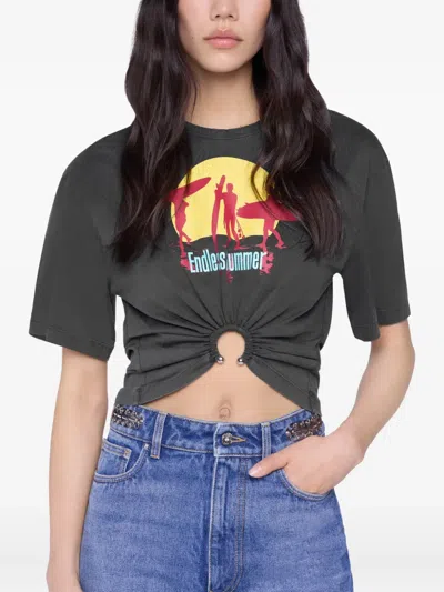 Rabanne Graphic Print Cropped T-shirt With Ring Detail