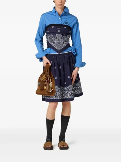 Miu Miu Floral Bordered Gathered Skirt In Blue