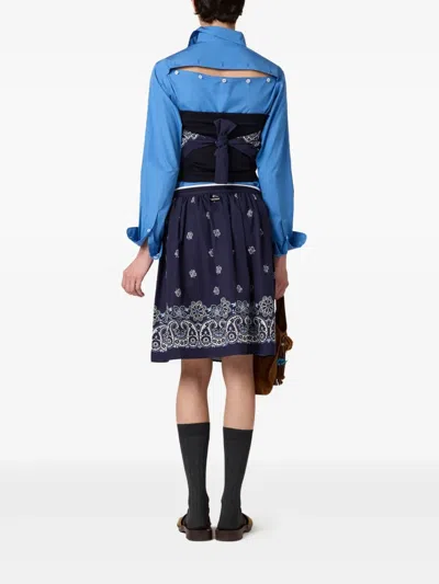 Miu Miu Floral Bordered Gathered Skirt In Blue