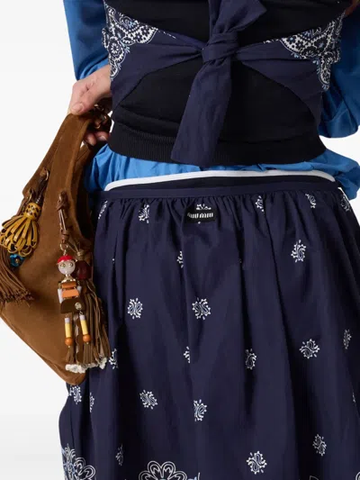 Miu Miu Floral Bordered Gathered Skirt In Blue