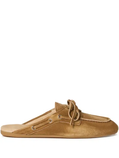 Miu Miu Faded Suede Mules In Gold