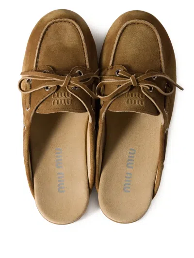 Miu Miu Faded Suede Mules In Gold