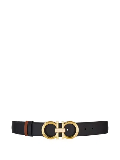Ferragamo Reversible And Adjustable Belt With Hammered Gancini