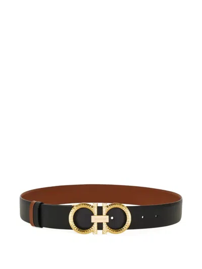 Ferragamo Reversible And Adjustable Belt With Hammered Gancini