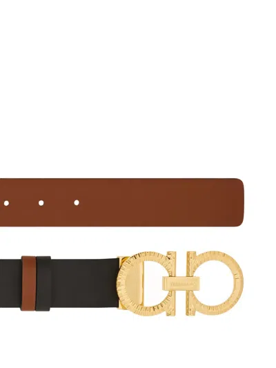 Ferragamo Reversible And Adjustable Belt With Hammered Gancini