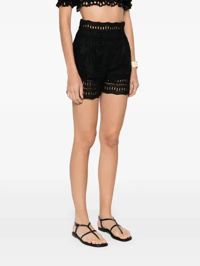 Ermanno Scervino Lace Shorts High-waisted Scalloped Hem In Black