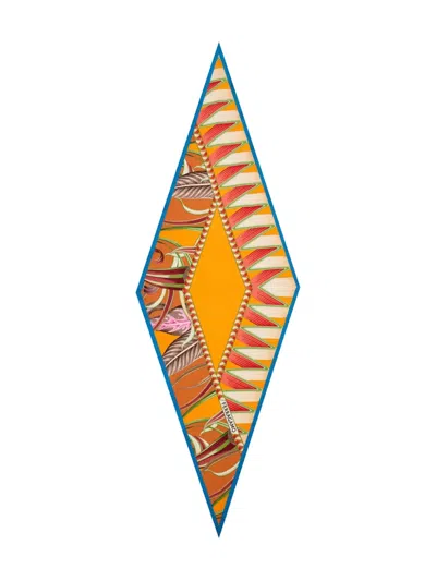 Ferragamo Silk Foulard With Printed Pattern And Border In Brown