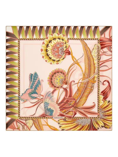 Ferragamo Giada Print Silk Scarf Scarves And Foulards Rose In Pink